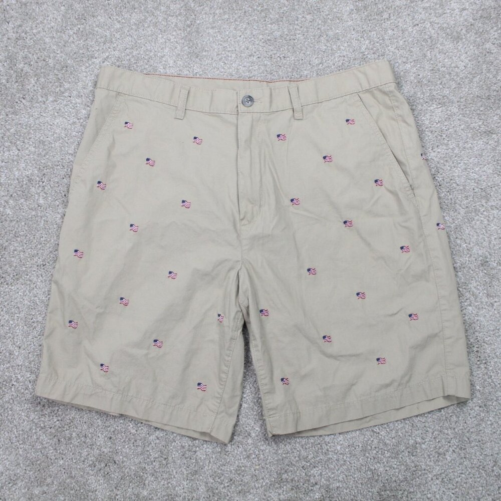 Eddie Bauer AOP Shorts Men 35 Khaki American Flag All Over Print Chino 9" inseam